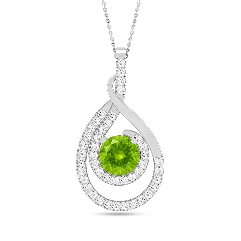 Teardrop Swirl Halo Pendant | Starburst Pendant | Heart Knot Teardrop Pendant | Sterling Silver Birthstone Necklace | Diamond Accent | Adjustable Chain | 15 Gemstone Choices