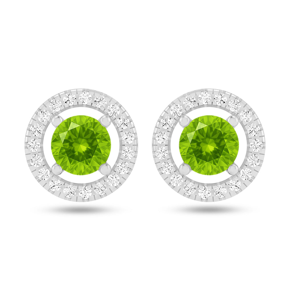 Round Halo Stud Earrings | 925 Sterling Silver Birthstone Stud Earrings | Diamond Accent Gemstone Earrings | 15 Birthstone Options | Gift for Women
