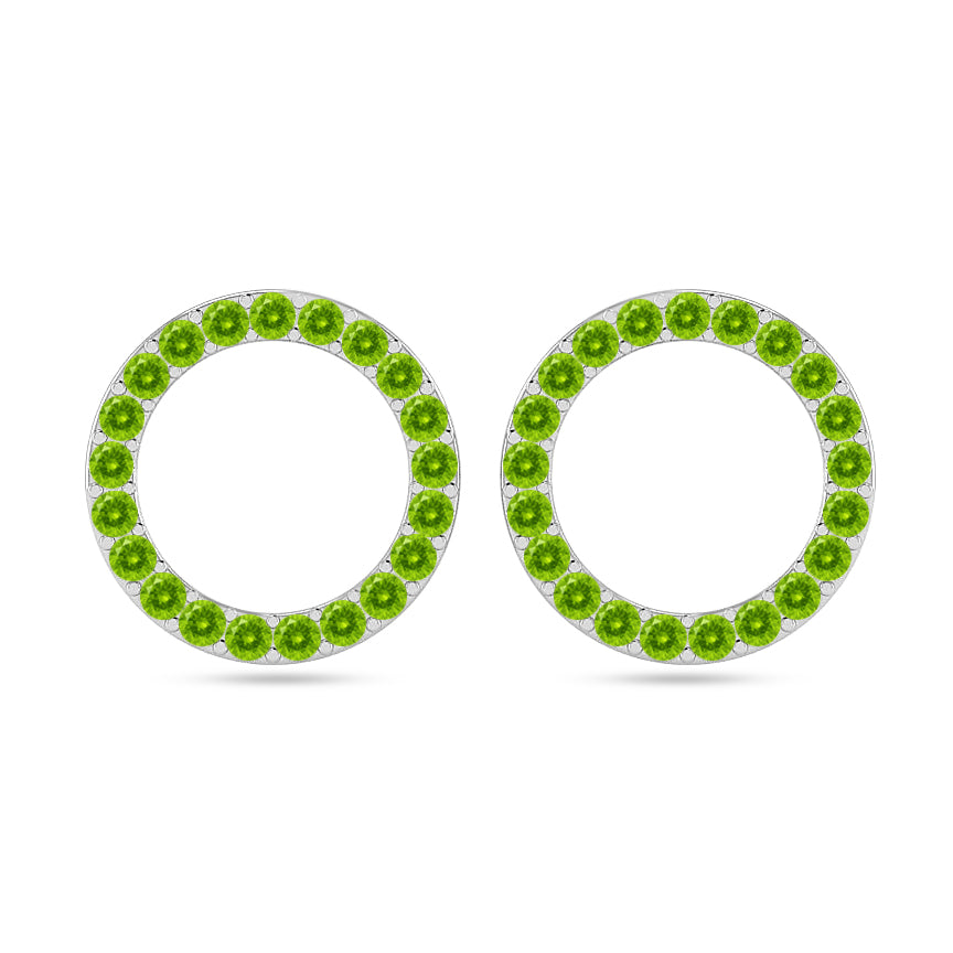 Circle Frame Stud Earrings | 925 Sterling Silver Birthstone Stud Earrings | Diamond Accent Gemstone Earrings | 15 Birthstone Options | Gift for Women
