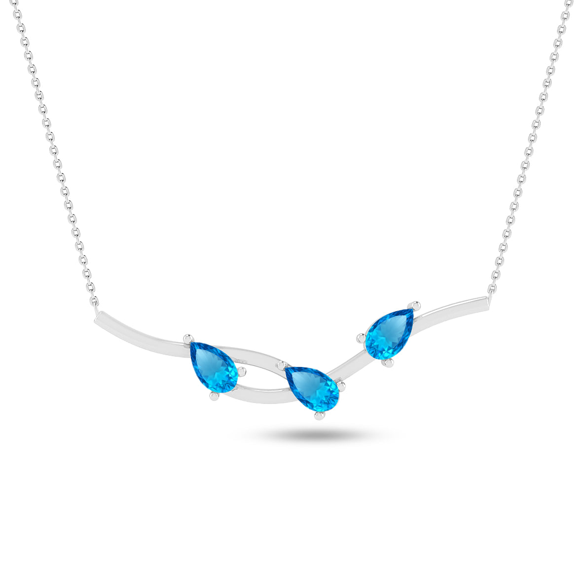 Three-Stone Curved Bar Necklace | Sterling Silver Birthstone Necklace | Adjustable Chain | 15 Gemstone Choices | Personalized Gemstone Pendant