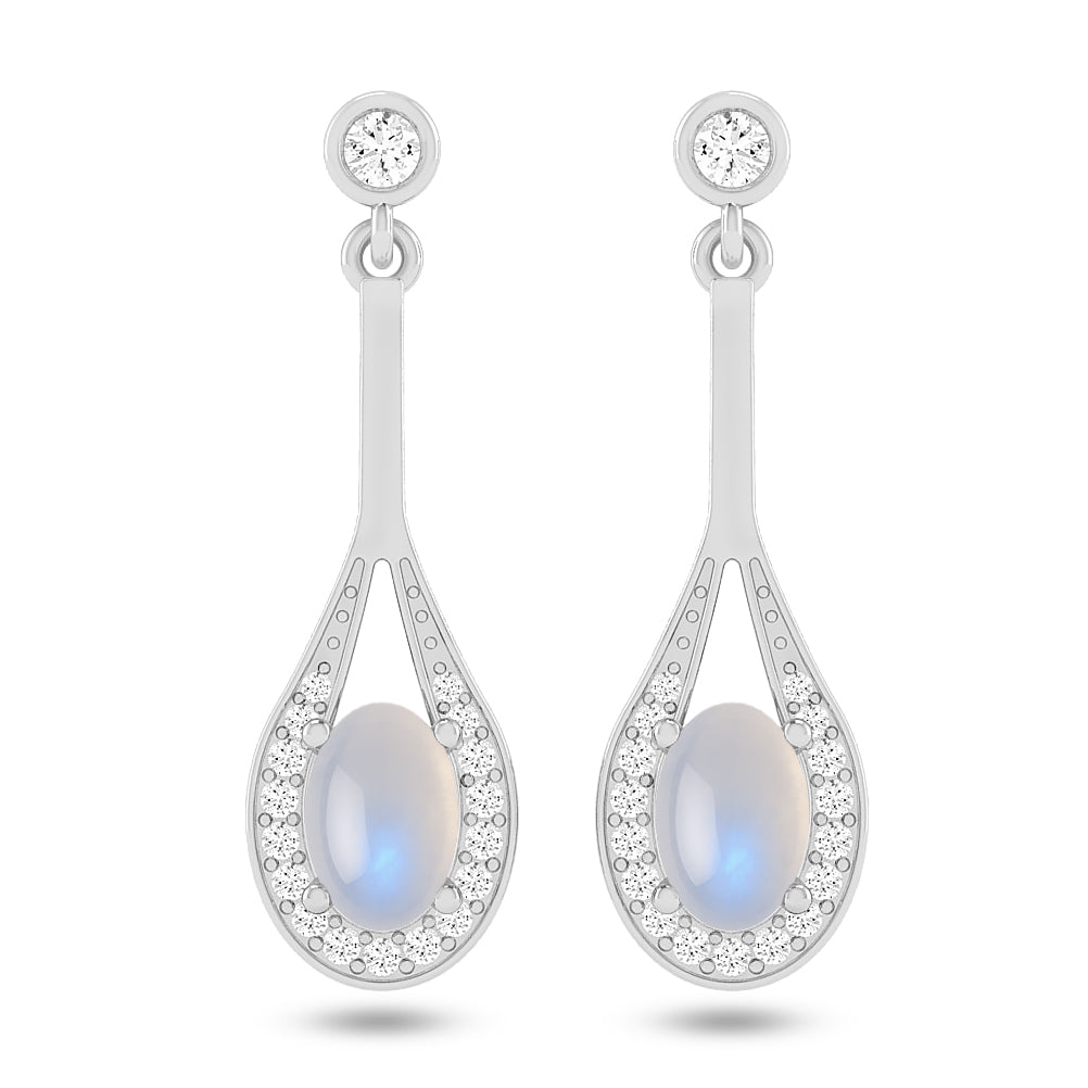 Teardrop Halo Dangle Earrings | 925 Sterling Silver Birthstone Stud Earrings | Diamond Accent Gemstone Earrings | 15 Birthstone Options | Gift for Women