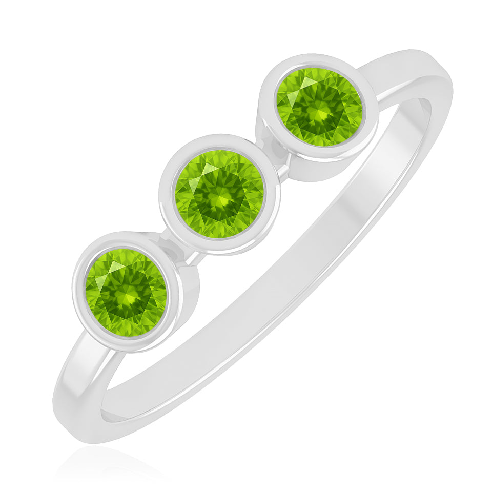 Three-Stone Bezel Ring | Sterling Silver Birthstone Ring | Genuine Gemstone & Diamond Studded Ring | Personalized Promise Ring | Gift for Her