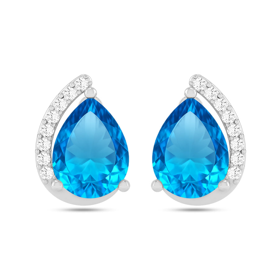 Pear Solitaire Stud Earrings | 925 Sterling Silver Birthstone Stud Earrings | Diamond Accent Gemstone Earrings | 15 Birthstone Options | Gift for Women