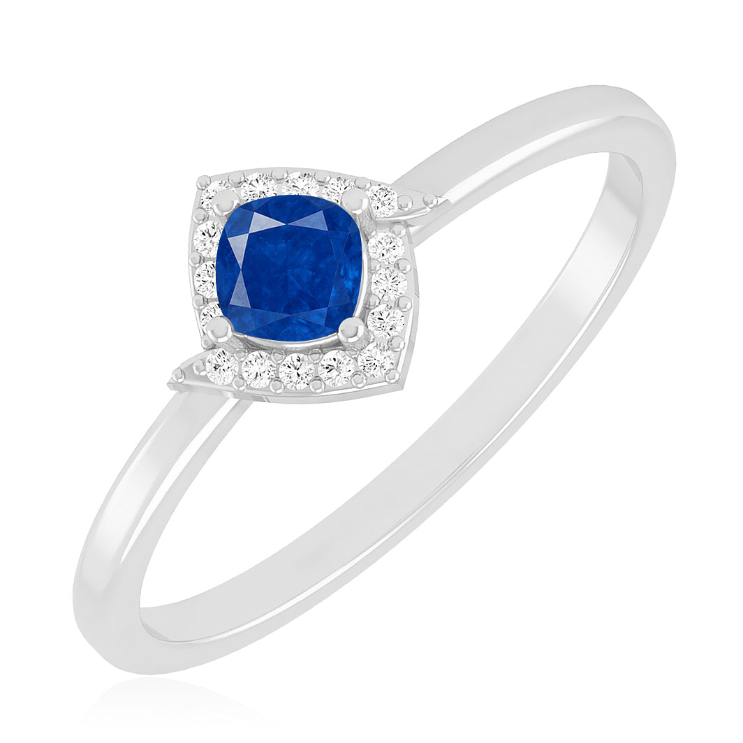 Cushion Halo Solitaire Ring | Sterling Silver Birthstone Ring | Genuine Gemstone & Diamond Studded Ring | Personalized Promise Ring | Gift for Her