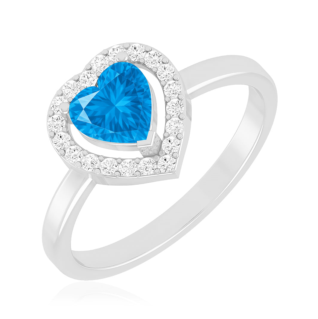 Heart Halo Ring | Sterling Silver Birthstone Ring | Genuine Gemstone Studded Ring | Personalized Promise Ring | Gift for Her