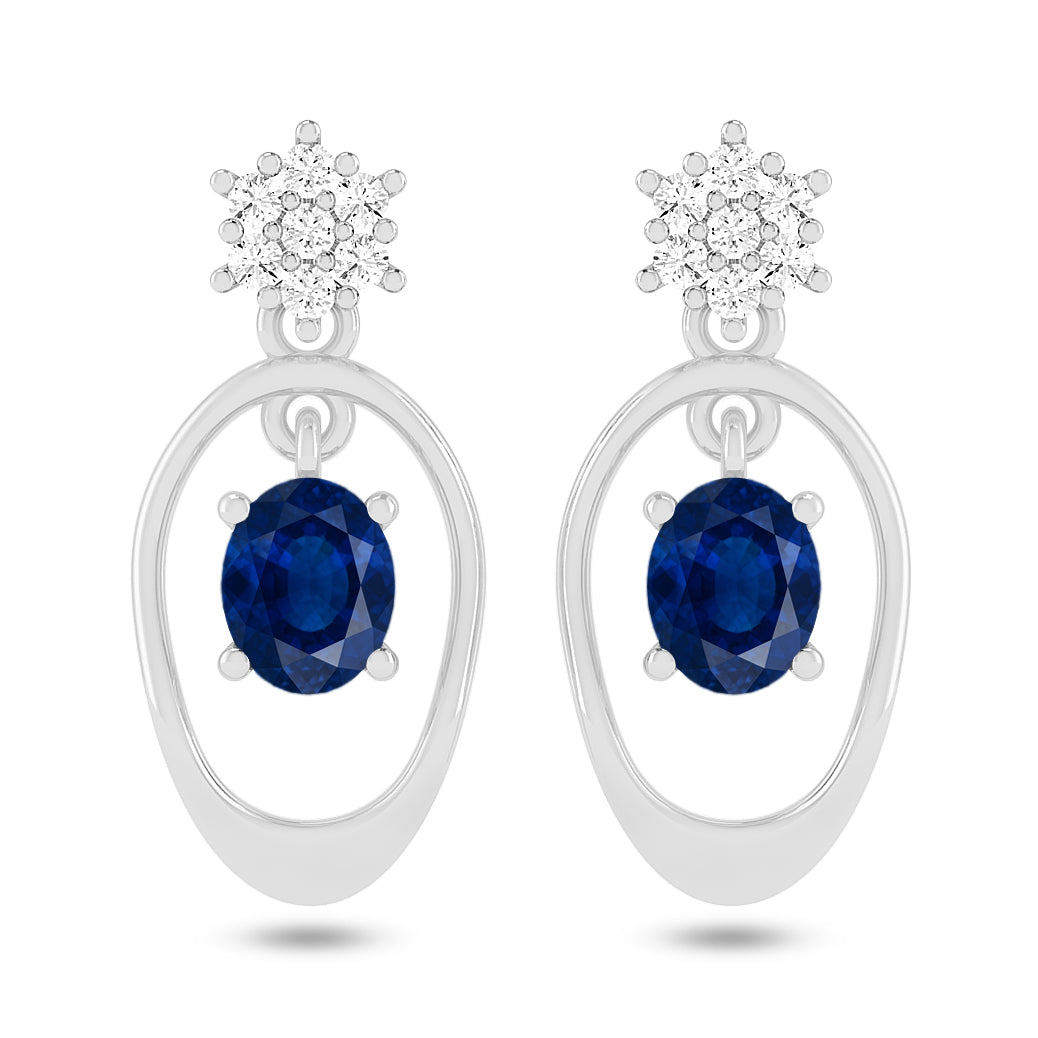 Open Oval Drop Earrings | 925 Sterling Silver Birthstone Stud Earrings | Diamond Accent Gemstone Earrings | 15 Birthstone Options | Gift for Women