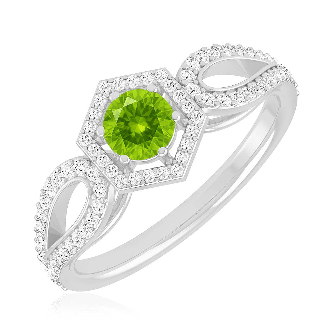 Hexagon Halo Solitaire Ring | Sterling Silver Birthstone Ring | Genuine Gemstone & Diamond Studded Ring | Personalized Promise Ring | Gift for Her