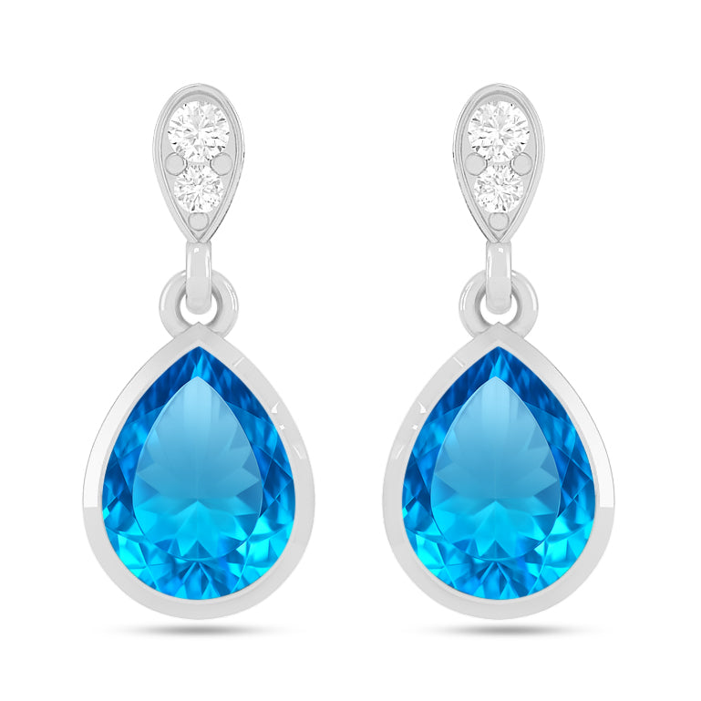 Pear Solitaire Drop Earrings | 925 Sterling Silver Birthstone Stud Earrings | Diamond Accent Gemstone Earrings | 15 Birthstone Options | Gift for Women