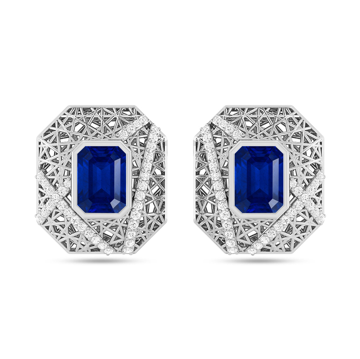 Art Deco Geometric Stud Earrings | 925 Sterling Silver Birthstone Stud Earrings | Diamond Accent Gemstone Earrings | 15 Birthstone Options | Gift for Women