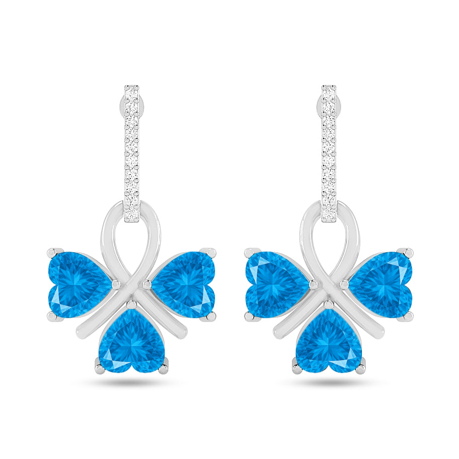 Butterfly Drop Earrings | 925 Sterling Silver Birthstone Stud Earrings | Diamond Accent Gemstone Earrings | 15 Birthstone Options | Gift for Women