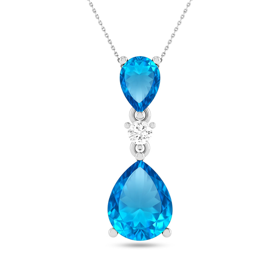 Double Pear Drop Pendant | Starburst Pendant | Heart Knot Teardrop Pendant | Sterling Silver Birthstone Necklace | Diamond Accent | Adjustable Chain | 15 Gemstone Choices
