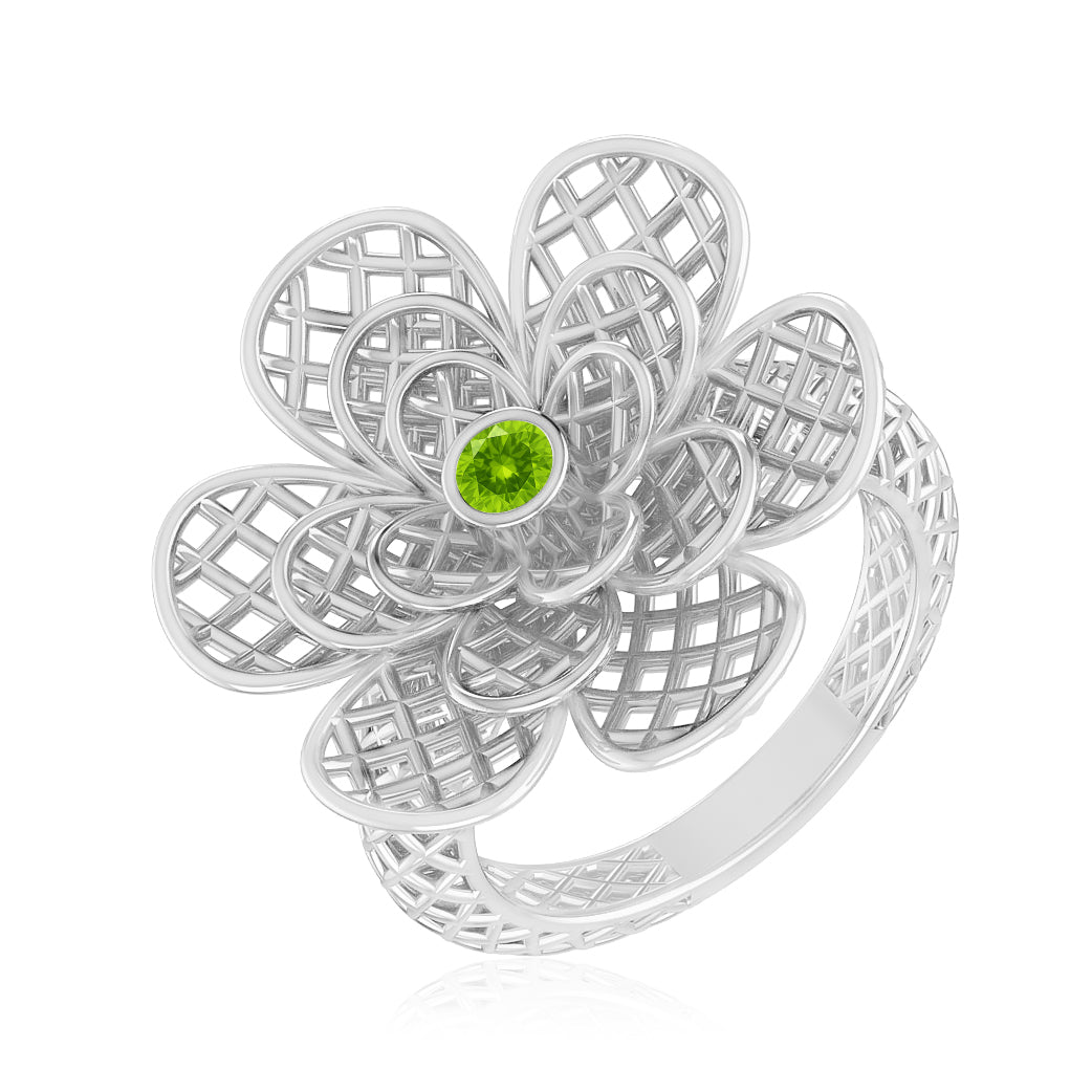 Floral Statement Ring | Sterling Silver Birthstone Ring | Genuine Gemstone & Diamond Studded Ring | Personalized Promise Ring | Gift for Her