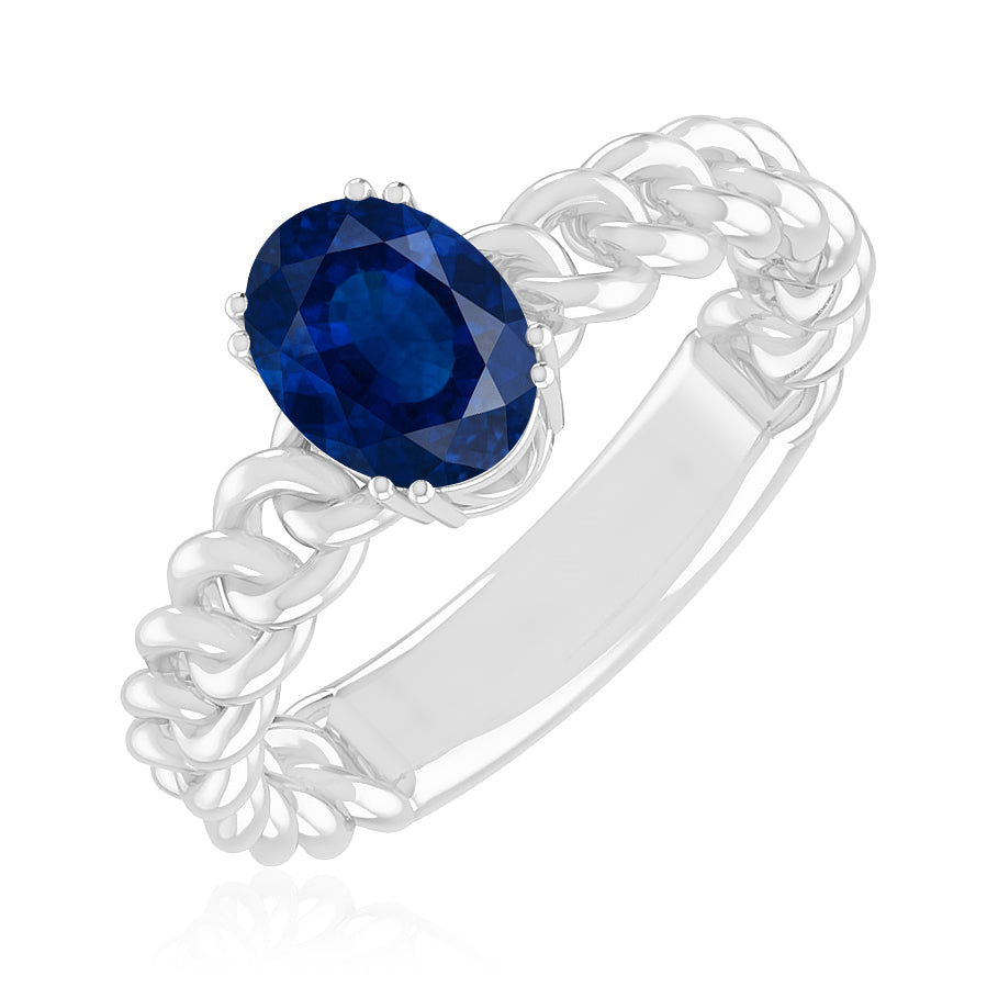 Chain Link Solitaire Ring | Sterling Silver Birthstone Ring | Genuine Gemstone Studded Ring | Personalized Promise Ring | Gift for Her