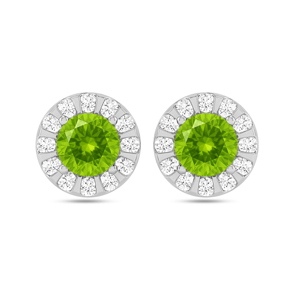 Sunburst Halo Stud Earrings | 925 Sterling Silver Birthstone Stud Earrings | Diamond Accent Gemstone Earrings | 15 Birthstone Options | Gift for Women
