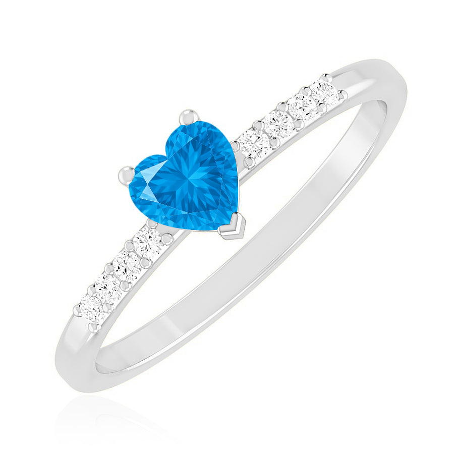 Heart-Cut Center Gemstone | Sterling Silver Birthstone Ring | Genuine Gemstone Studded Ring | Personalized Promise Ring | Gift for Her