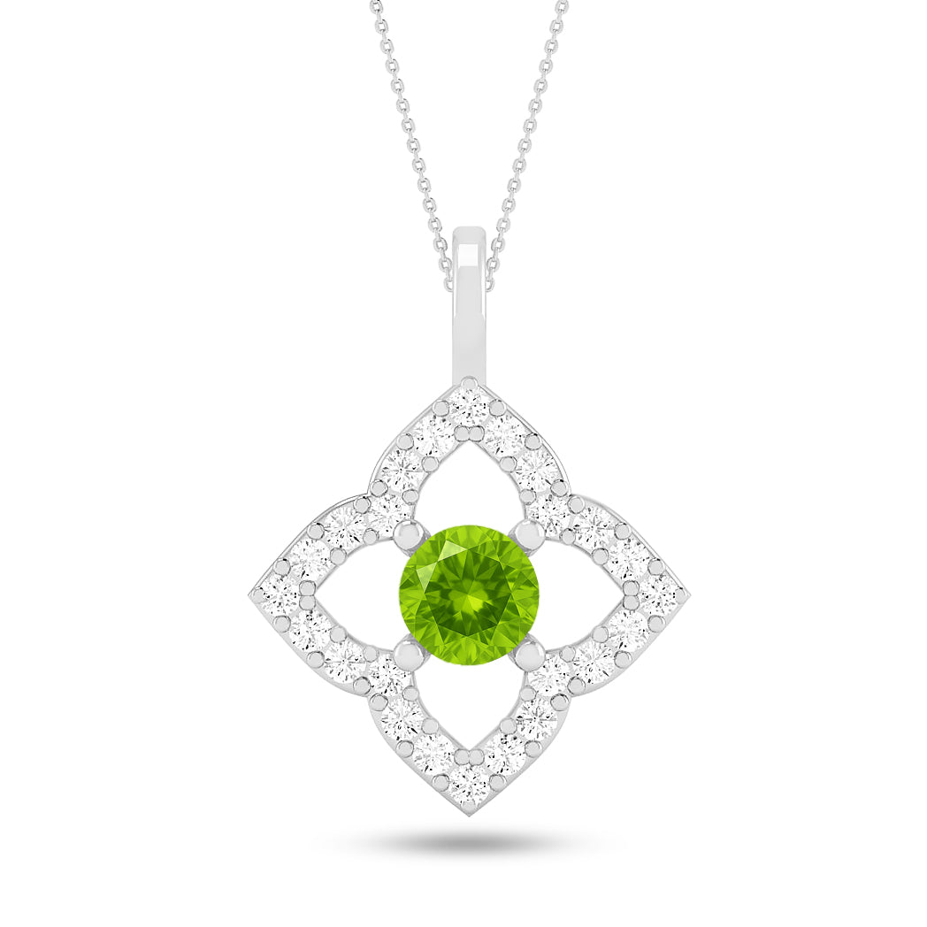 Floral Quatrefoil Halo Pendant | Starburst Pendant | Heart Knot Teardrop Pendant | Sterling Silver Birthstone Necklace | Diamond Accent | Adjustable Chain | 15 Gemstone Choices