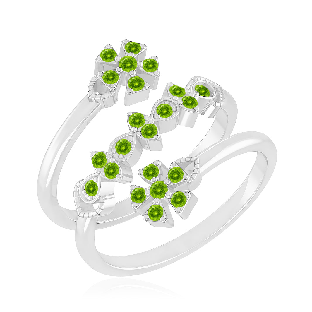 Floral Bypass Ring | Sterling Silver Birthstone Ring | Genuine Gemstone & Diamond Studded Ring | Personalized Promise Ring | Gift for Her