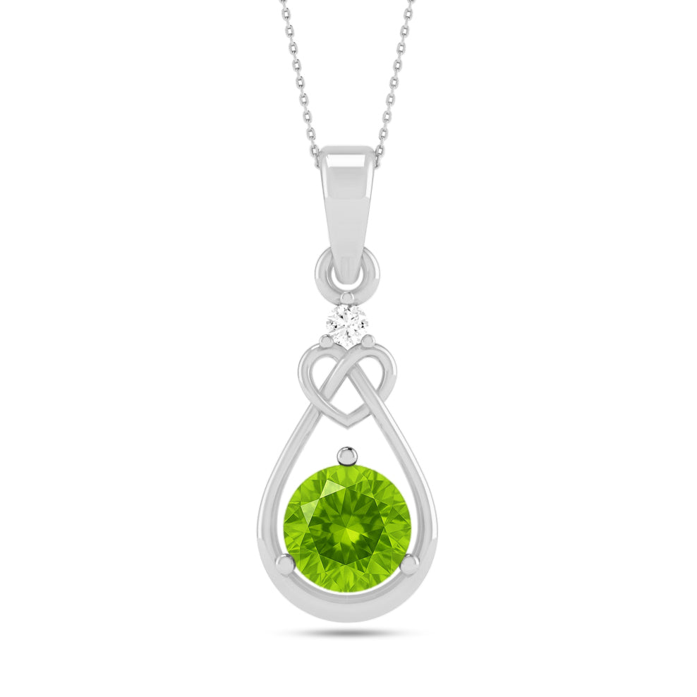 Heart Knot Teardrop Pendant | Sterling Silver Birthstone Necklace | Diamond Accent | Adjustable Chain | 15 Gemstone Choices