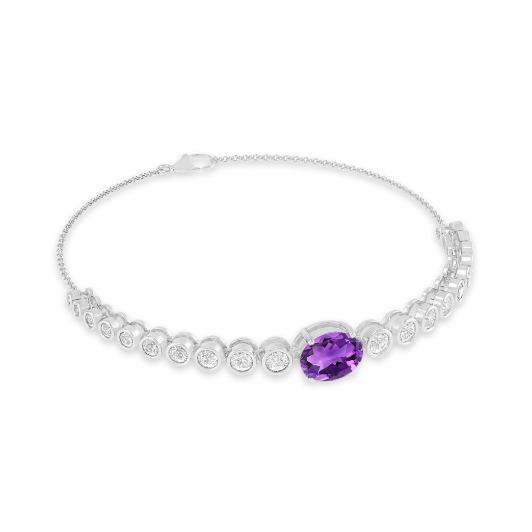 Center Stone Tennis Bracelet | Sterling Silver Birthstone Bracelet | Adjustable Chain | 15 Gemstone Choices | Personalized Gemstone Bracelet
