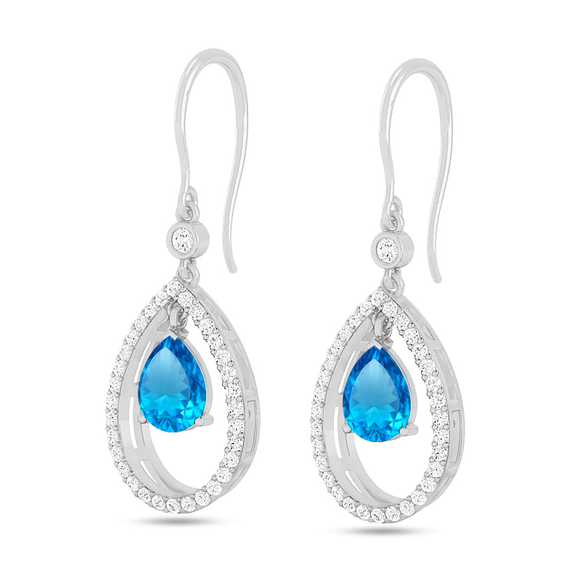 Floating Pear Drop Earrings | 925 Sterling Silver Birthstone Stud Earrings | Diamond Accent Gemstone Earrings | 15 Birthstone Options | Gift for Women