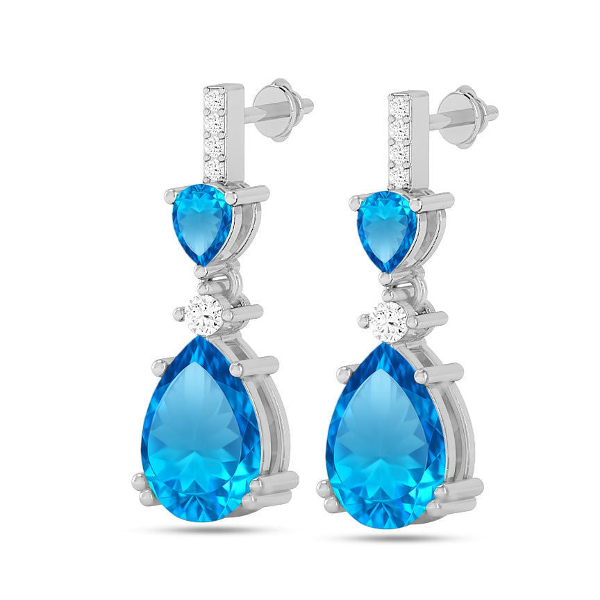 Three-Stone Drop Earrings | 925 Sterling Silver Birthstone Stud Earrings | Diamond Accent Gemstone Earrings | 15 Birthstone Options | Gift for Women