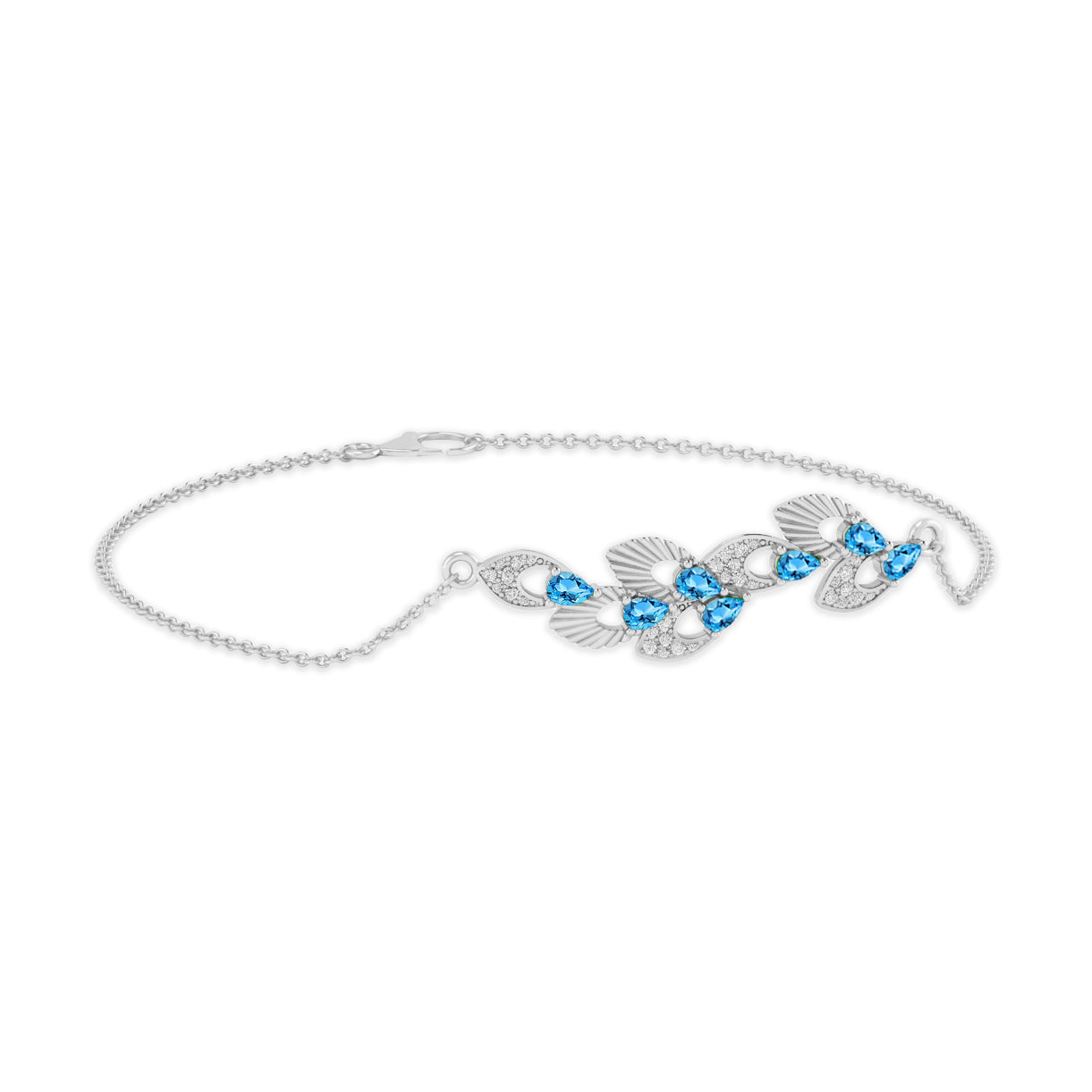 Floral Vine Bracelet Centerpiece | Sterling Silver Birthstone Bracelet | Adjustable Chain | 15 Gemstone Choices | Personalized Gemstone Bracelet Floral Vine Bracelet Canter piece