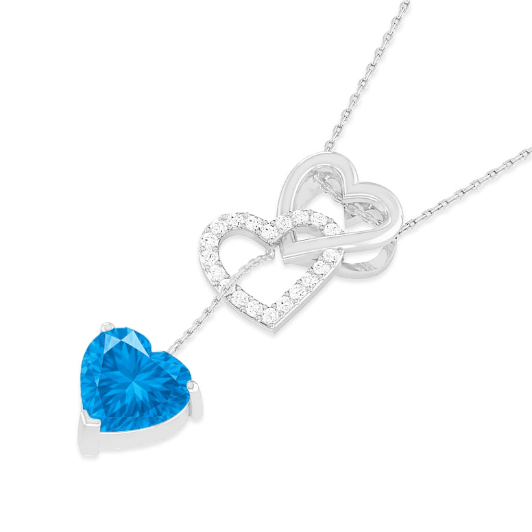 Double Heart Drop Pendant | Starburst Pendant | Heart Knot Teardrop Pendant | Sterling Silver Birthstone Necklace | Diamond Accent | Adjustable Chain | 15 Gemstone Choices