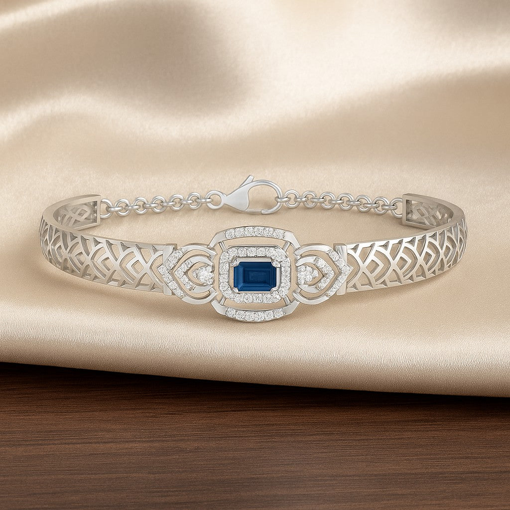 Art Deco Cuff Bracelet| Sterling Silver Birthstone Bracelet | Adjustable Chain | 15 Gemstone Choices | Personalized Gemstone Bracelet Floral Vine Bracelet Canter piece