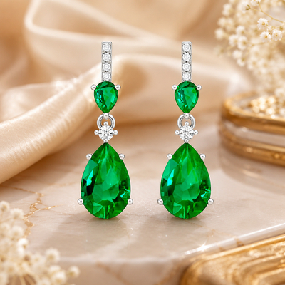 Emerald Green Teardrop Crystal Drop Earrings