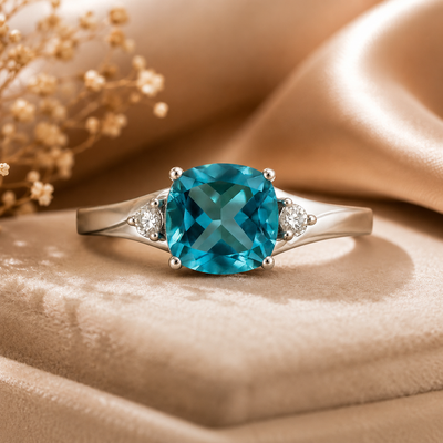 Ocean Blue Solitaire Crystal Ring