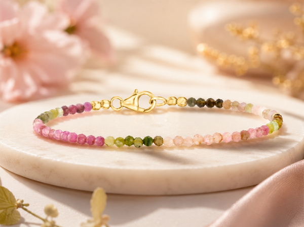 Pastel Tourmaline Beaded Bracelet with Gold Clasp