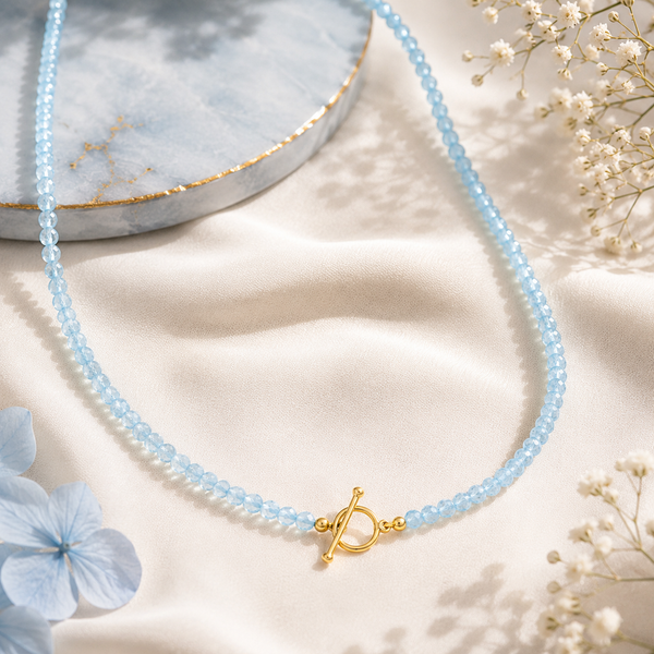 Sky Blue Crystal Beaded Necklace
