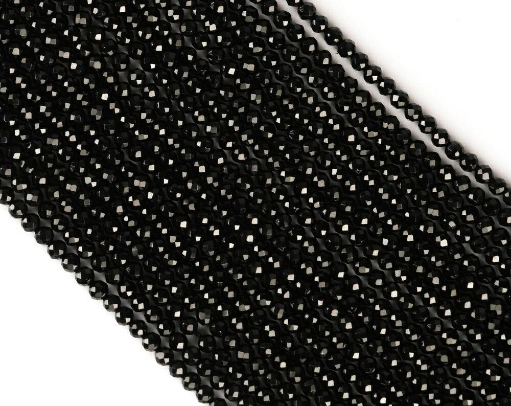 Natural Black Spinel Gemstone Round Micro Faceted Beads