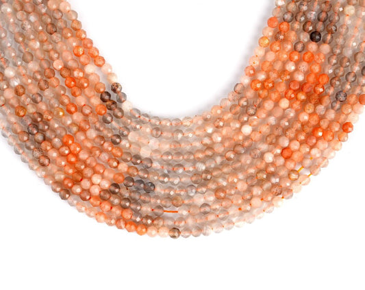 Natural Sunstone Shaded Gemstone Round Micro Faceted Beads
